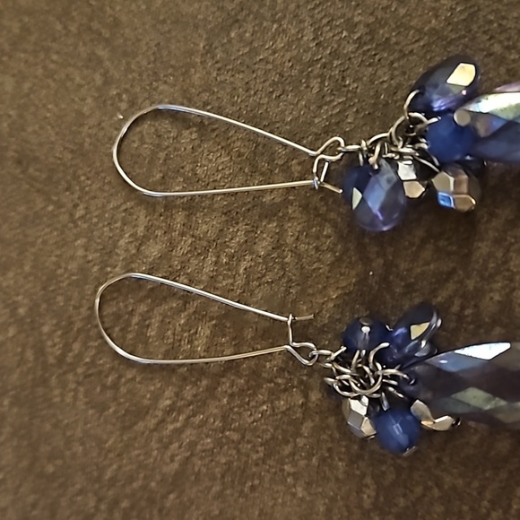 3/$30 Blue Acrylic Prism Beaded Long Hoop Earrings - Picture 4 of 4
